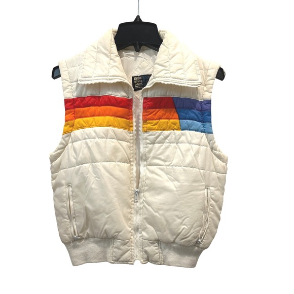 Vintage Brite N Sassy Puffer Vest Rainbow Stripes Quilted Sleeveless Jacket M - Picture 1 of 5